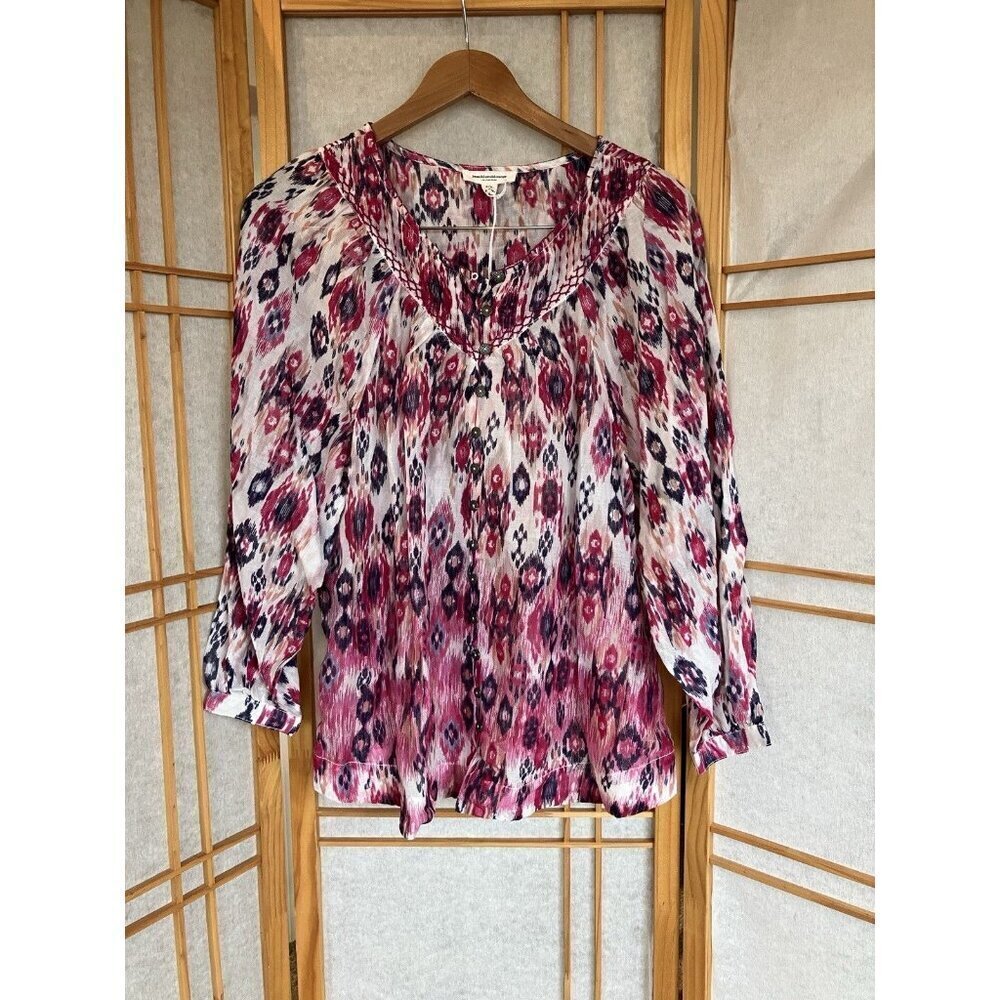 NWT Beachlunchlounge Blouse Small Pink Ikat ButtonUp Beach Pool Coverup Boho